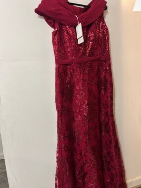 JJs House Burgundy Red Sequin Evening Gown